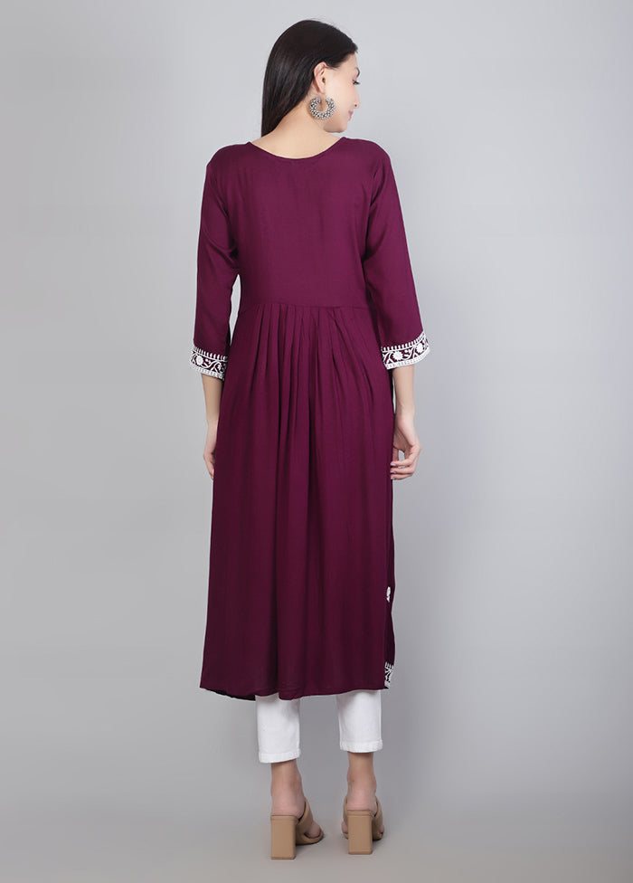 Wine Readymade Rayon Chikankari Kurti - Indian Silk House Agencies