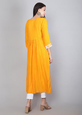 Yellow Readymade Rayon Chikankari Kurti - Indian Silk House Agencies