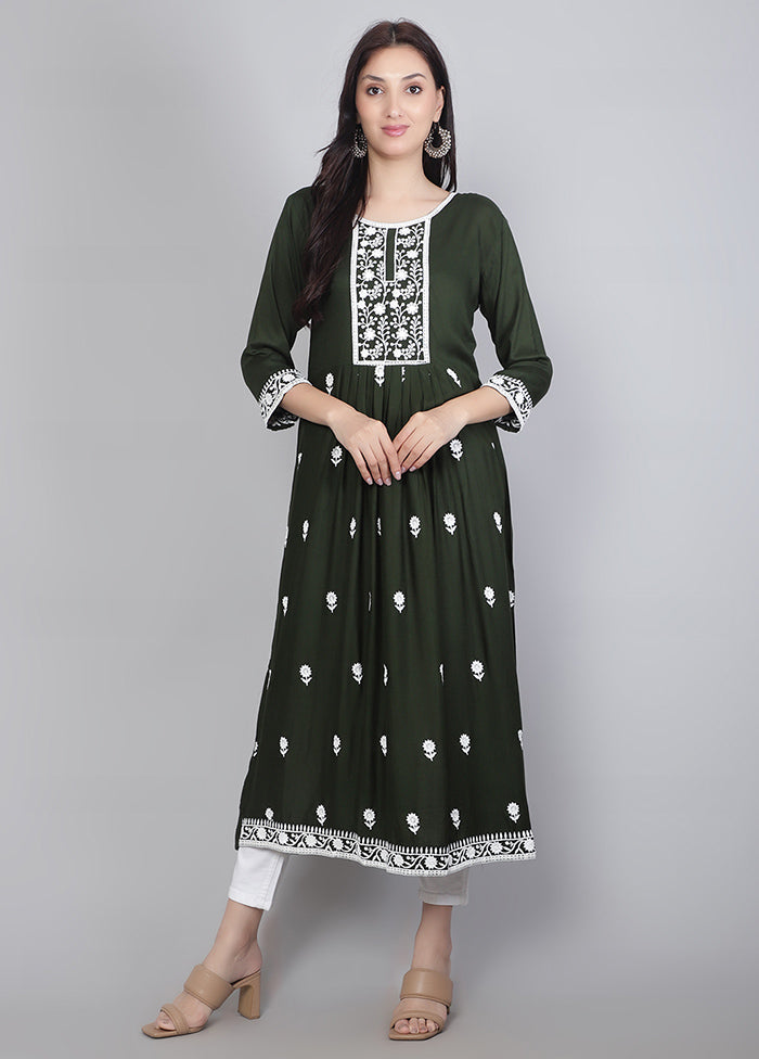 Green Readymade Rayon Chikankari Kurti - Indian Silk House Agencies