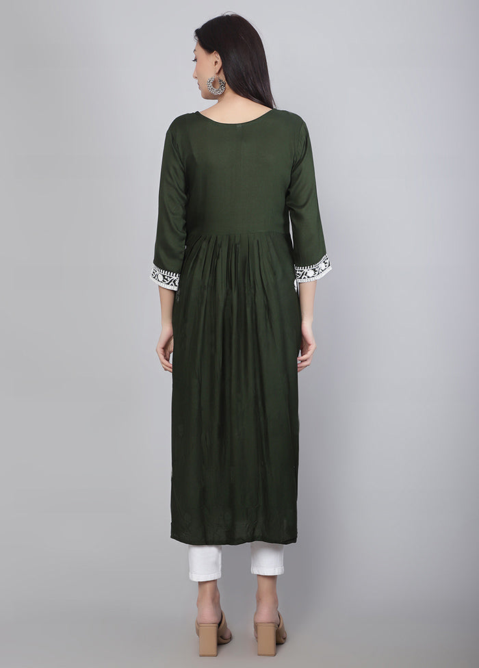 Green Readymade Rayon Chikankari Kurti - Indian Silk House Agencies