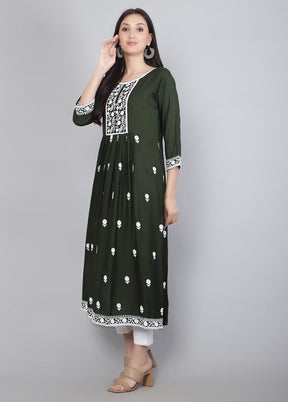 Green Readymade Rayon Chikankari Kurti - Indian Silk House Agencies