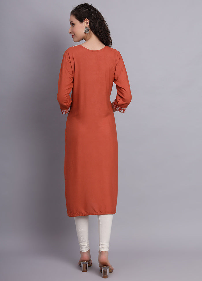 Rust Readymade Rayon Chikankari Kurti - Indian Silk House Agencies