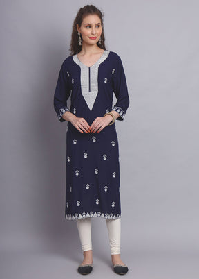 Blue Readymade Rayon Chikankari Kurti - Indian Silk House Agencies