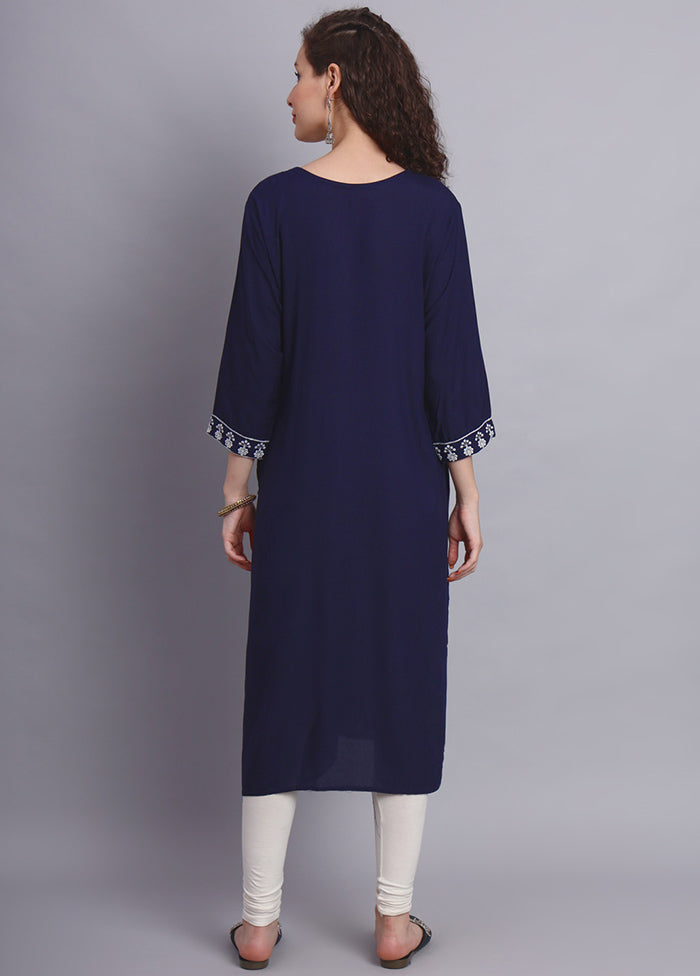 Blue Readymade Rayon Chikankari Kurti - Indian Silk House Agencies