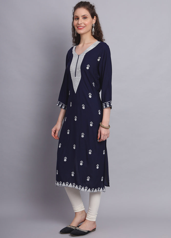 Blue Readymade Rayon Chikankari Kurti - Indian Silk House Agencies