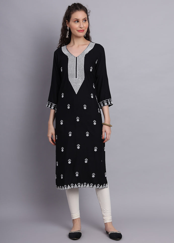 Black Readymade Rayon Chikankari Kurti - Indian Silk House Agencies