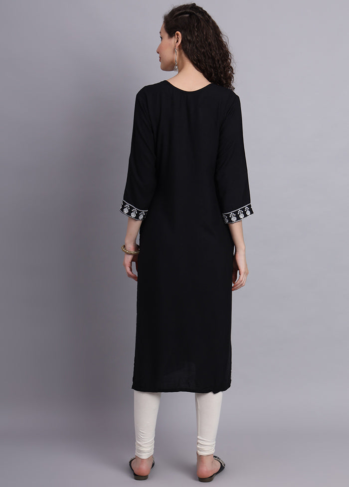 Black Readymade Rayon Chikankari Kurti - Indian Silk House Agencies