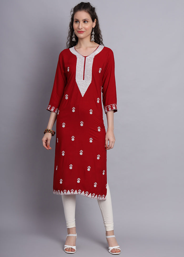 Maroon Readymade Rayon Chikankari Kurti - Indian Silk House Agencies