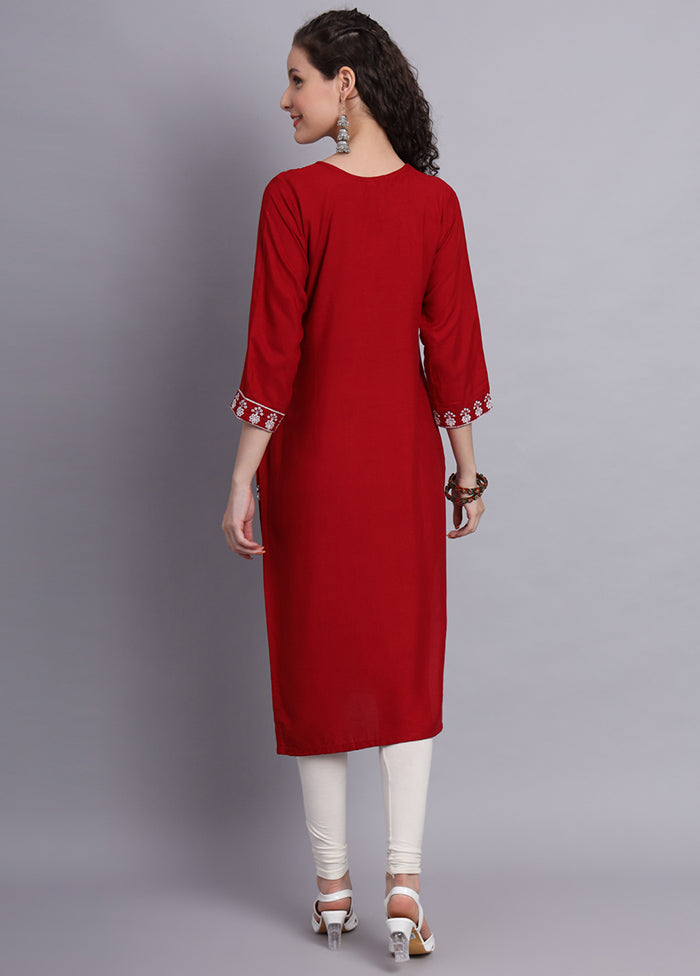 Maroon Readymade Rayon Chikankari Kurti - Indian Silk House Agencies