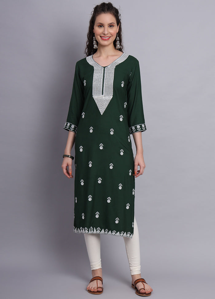 Green Readymade Rayon Chikankari Kurti - Indian Silk House Agencies