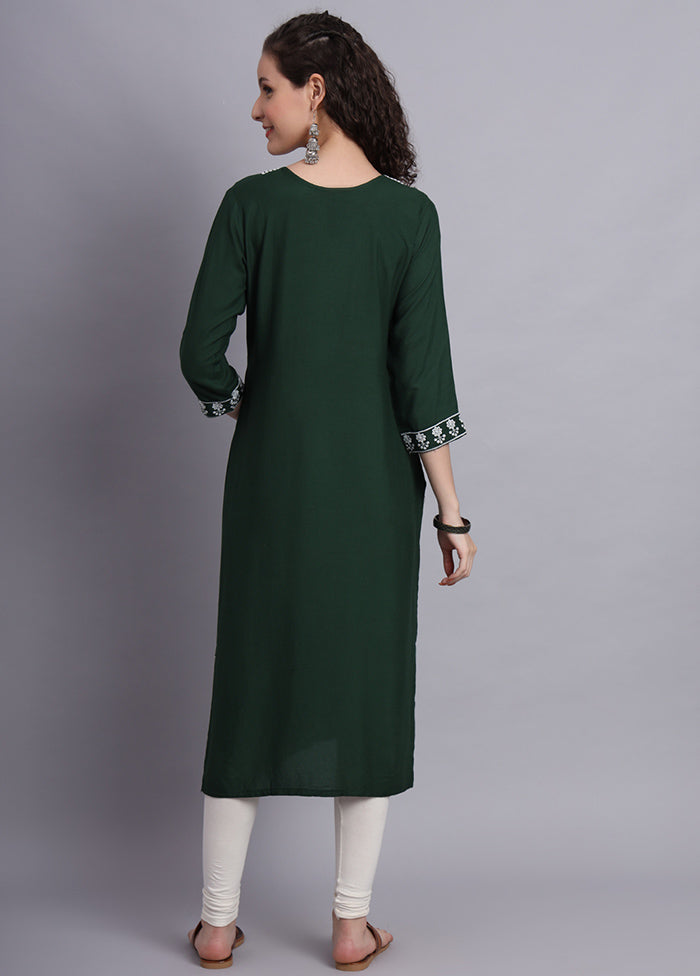 Green Readymade Rayon Chikankari Kurti - Indian Silk House Agencies