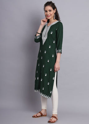 Green Readymade Rayon Chikankari Kurti - Indian Silk House Agencies