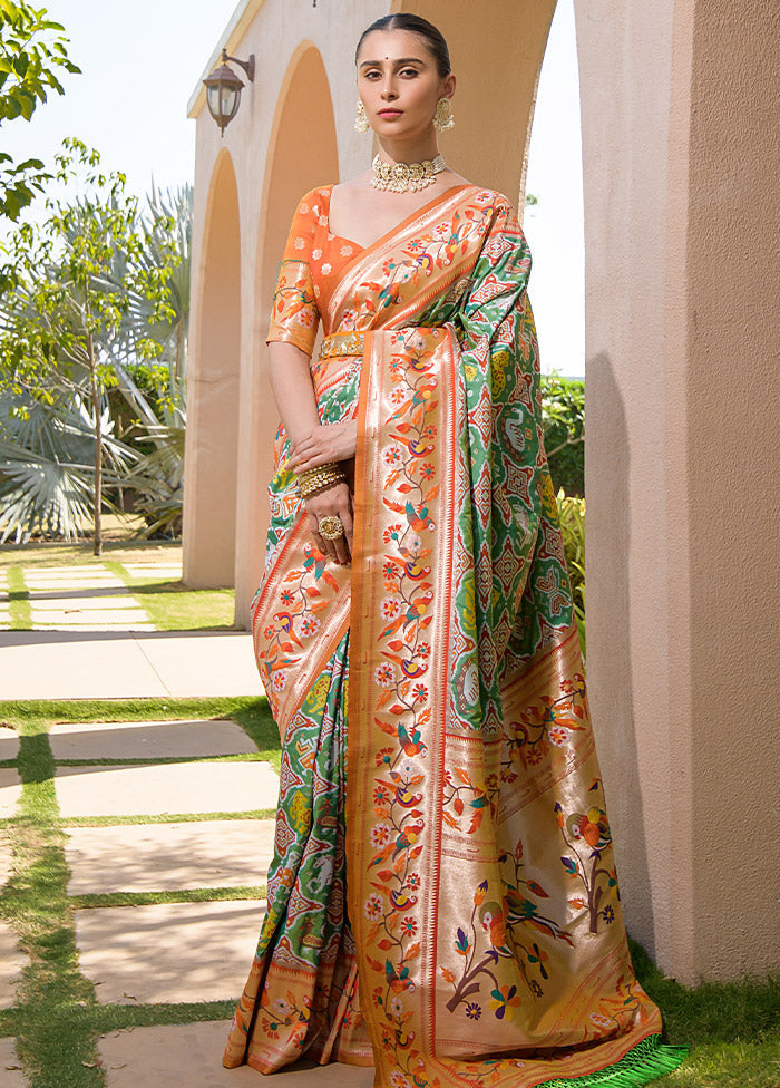 Green Dupion Silk Saree With Blouse Piece - Indian Silk House Agencies