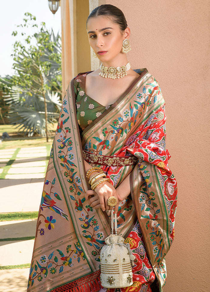 Red Dupion Silk Saree With Blouse Piece - Indian Silk House Agencies