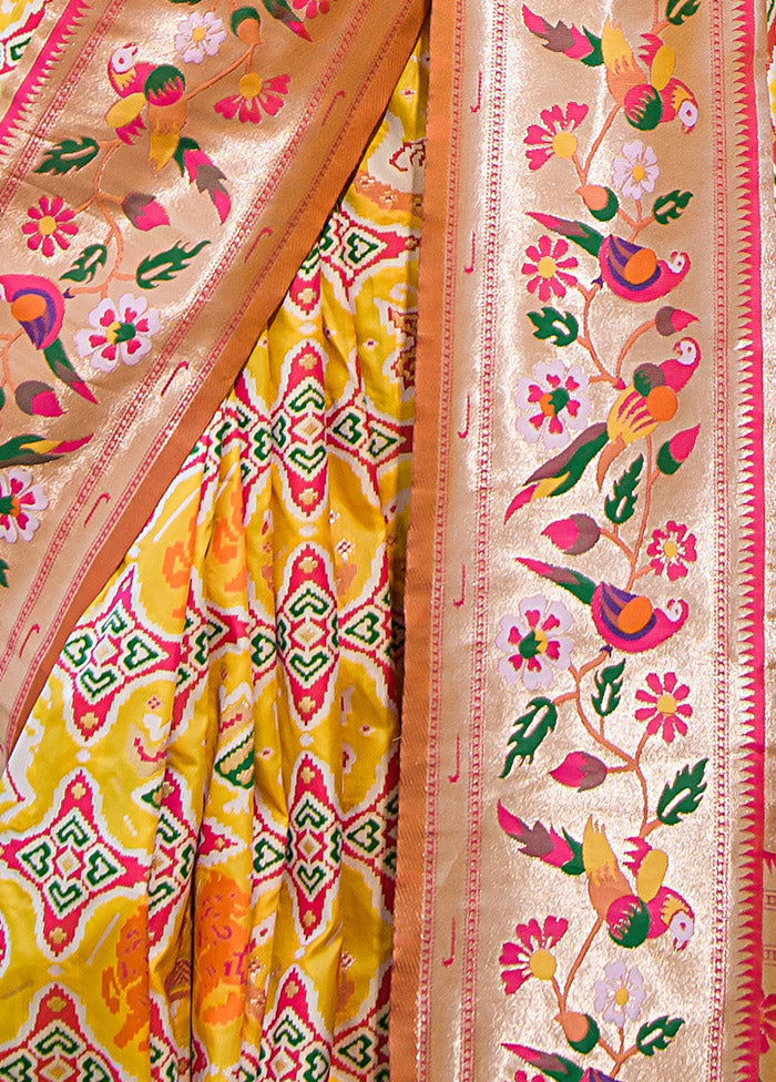 Yellow Dupion Silk Saree With Blouse Piece - Indian Silk House Agencies