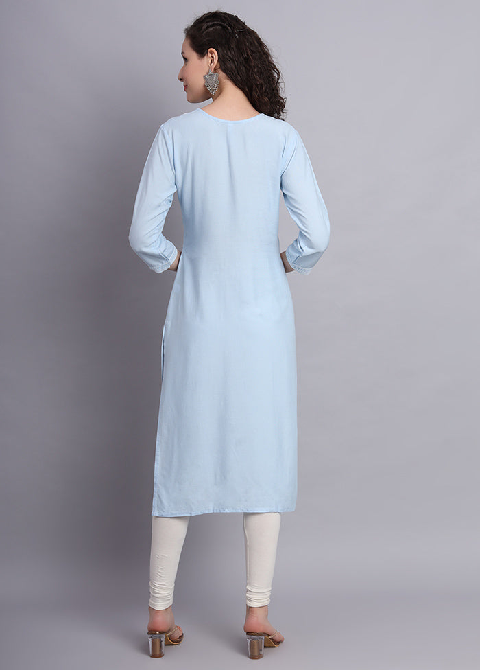 Sky Blue Readymade Rayon Chikankari Kurti - Indian Silk House Agencies