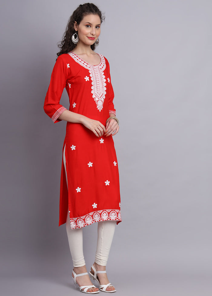 Orange Readymade Rayon Chikankari Kurti - Indian Silk House Agencies