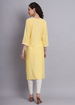 Yellow Readymade Rayon Chikankari Kurti - Indian Silk House Agencies