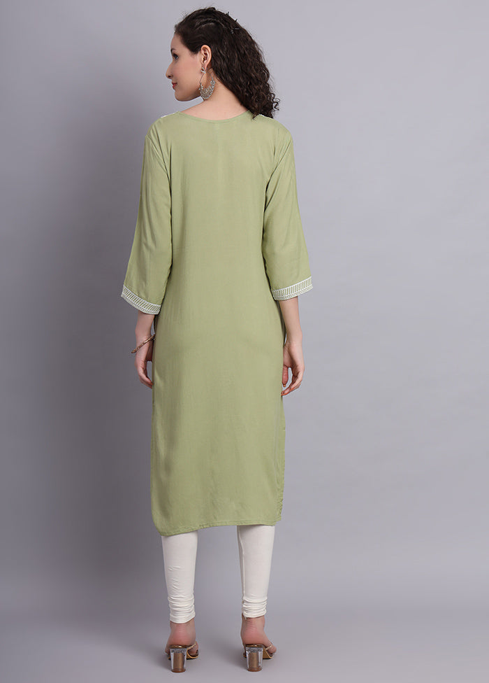 Pista Green Readymade Rayon Chikankari Kurti - Indian Silk House Agencies