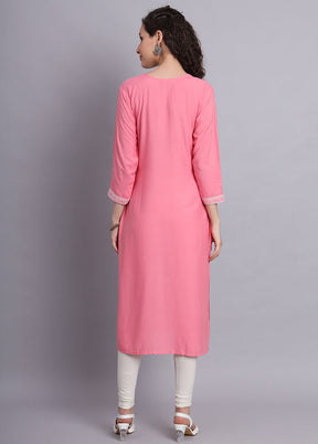 Pink Readymade Rayon Chikankari Kurti - Indian Silk House Agencies