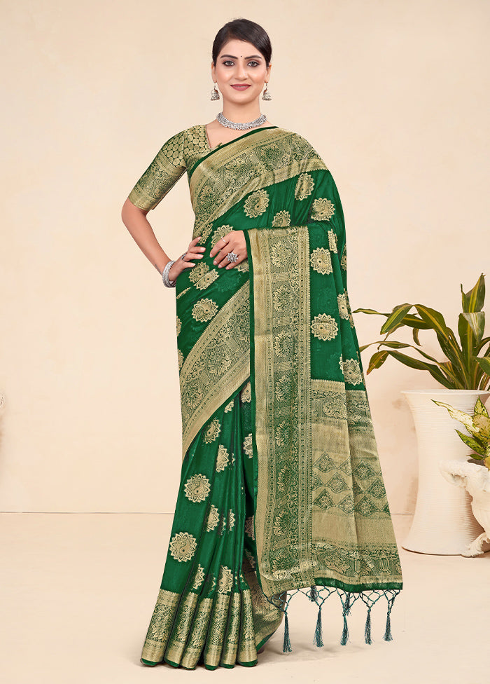 Green Spun Silk Saree With Blouse Piece - Indian Silk House Agencies