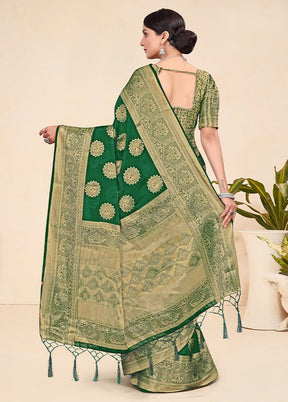 Green Spun Silk Saree With Blouse Piece - Indian Silk House Agencies