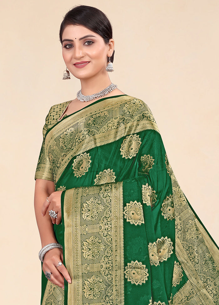 Green Spun Silk Saree With Blouse Piece - Indian Silk House Agencies