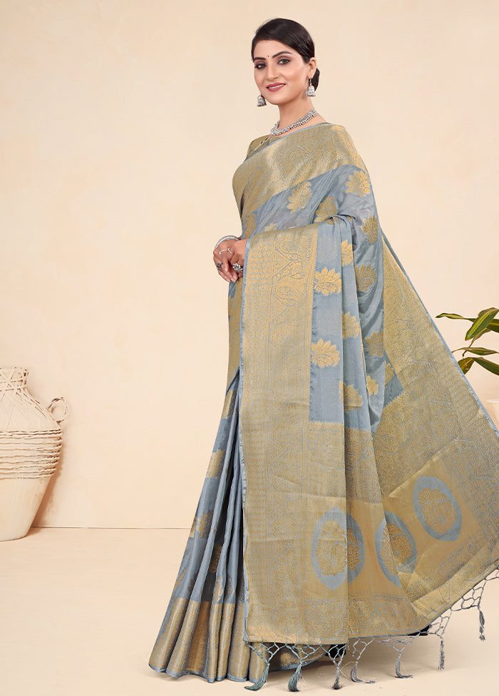 Grey Spun Silk Saree With Blouse Piece - Indian Silk House Agencies