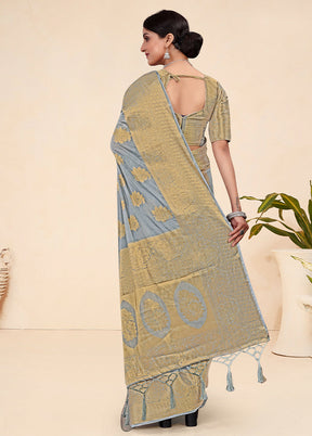 Grey Spun Silk Saree With Blouse Piece - Indian Silk House Agencies