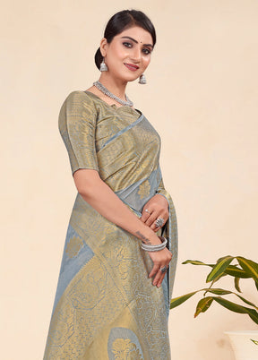 Grey Spun Silk Saree With Blouse Piece - Indian Silk House Agencies