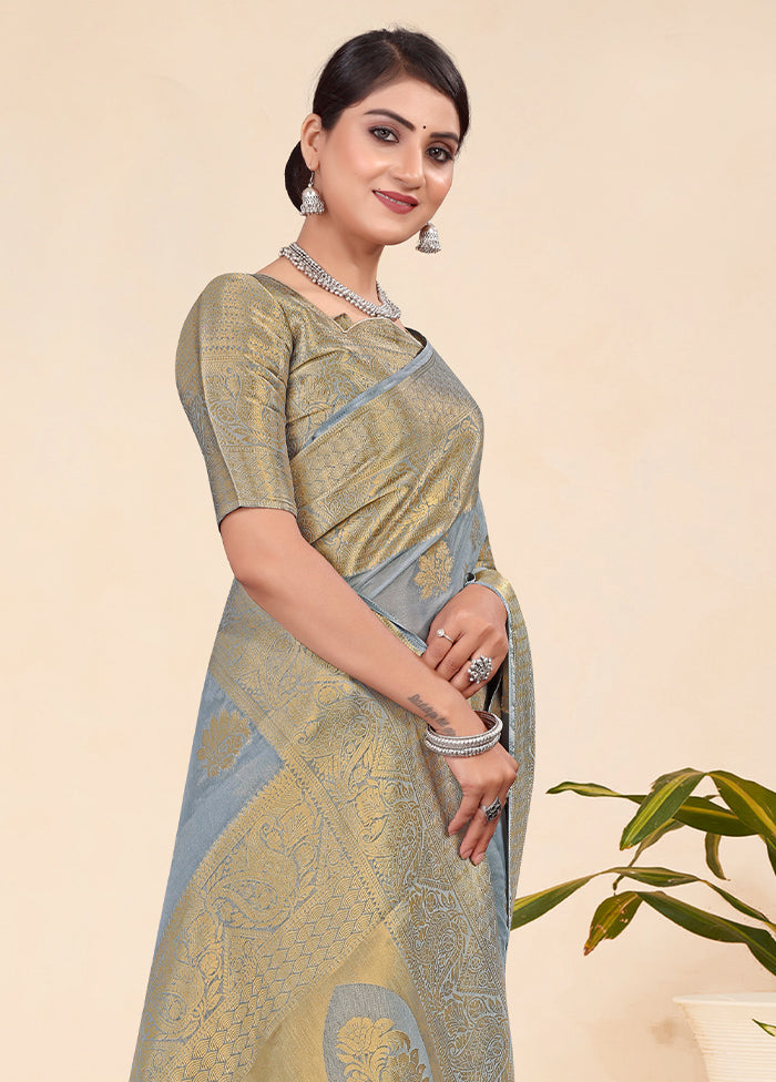 Grey Spun Silk Saree With Blouse Piece - Indian Silk House Agencies