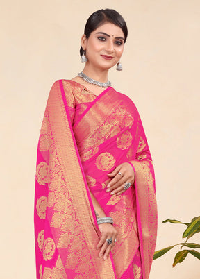 Pink Spun Silk Saree With Blouse Piece - Indian Silk House Agencies