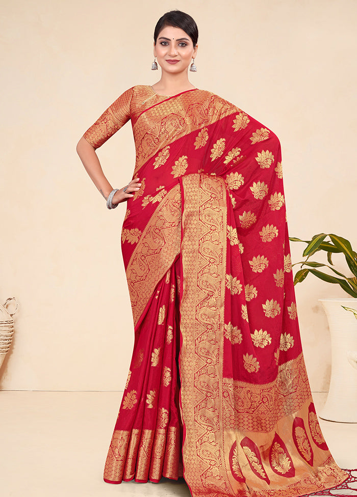 Red Spun Silk Saree With Blouse Piece - Indian Silk House Agencies