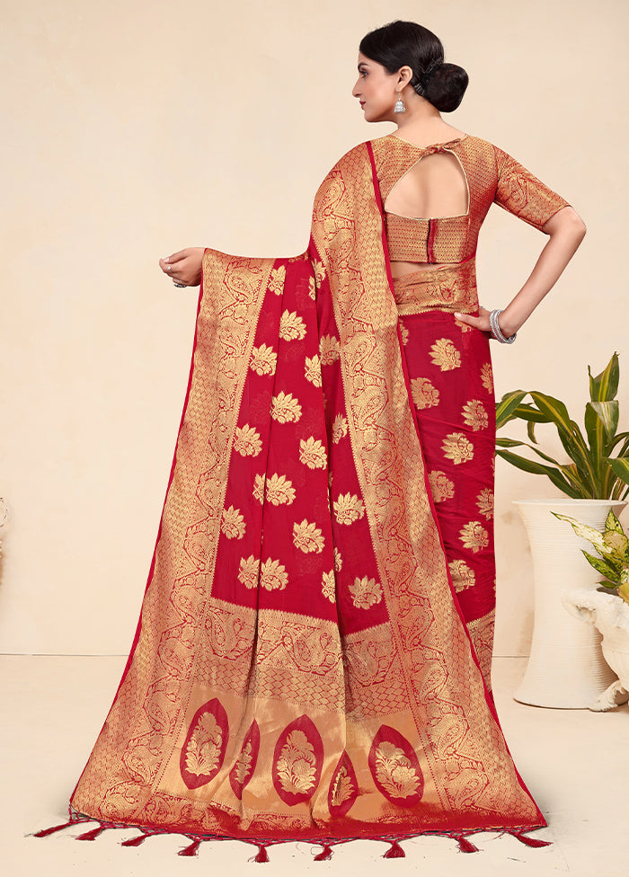 Red Spun Silk Saree With Blouse Piece - Indian Silk House Agencies