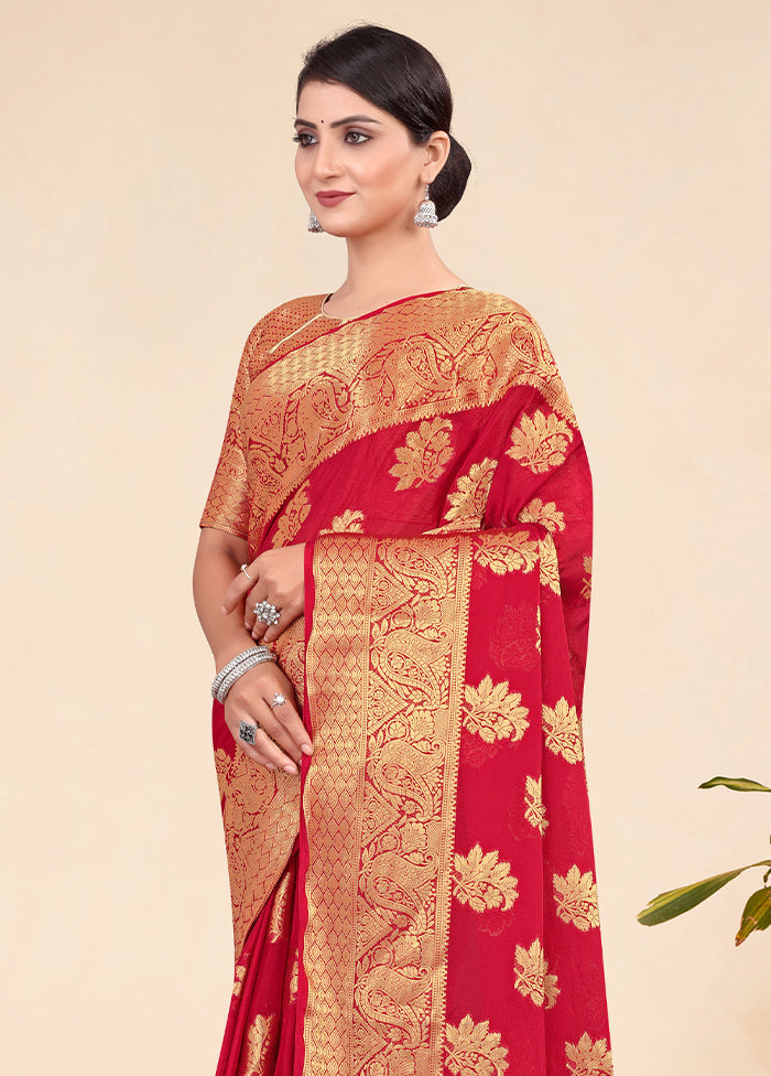 Red Spun Silk Saree With Blouse Piece - Indian Silk House Agencies