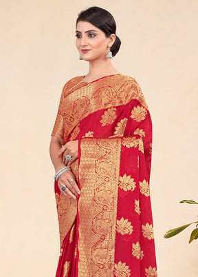 Red Spun Silk Saree With Blouse Piece - Indian Silk House Agencies