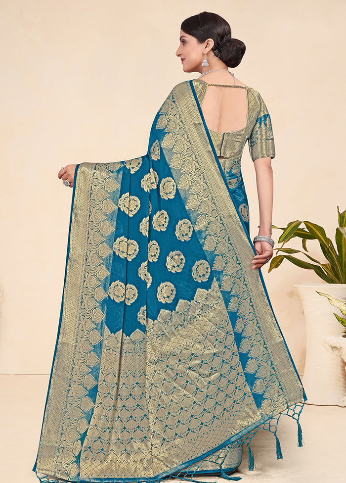 Teal Blue Spun Silk Saree With Blouse Piece - Indian Silk House Agencies