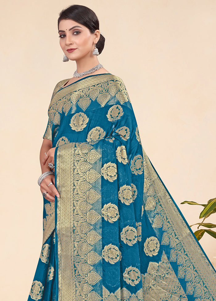 Teal Blue Spun Silk Saree With Blouse Piece - Indian Silk House Agencies