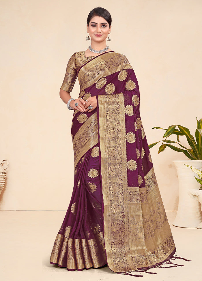 Wine Spun Silk Saree With Blouse Piece - Indian Silk House Agencies