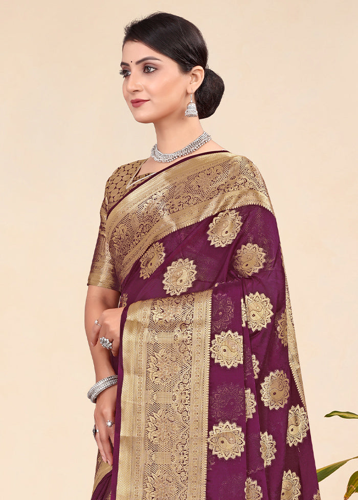 Wine Spun Silk Saree With Blouse Piece - Indian Silk House Agencies