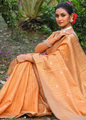 Orange Dupion Silk Saree With Blouse Piece - Indian Silk House Agencies