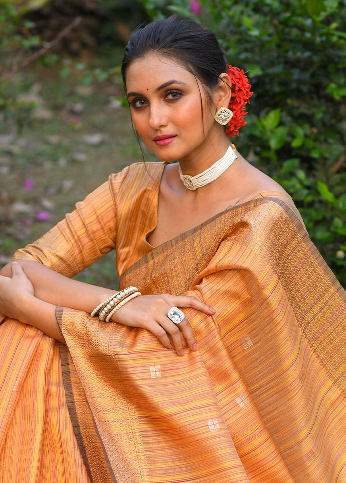 Orange Dupion Silk Saree With Blouse Piece - Indian Silk House Agencies