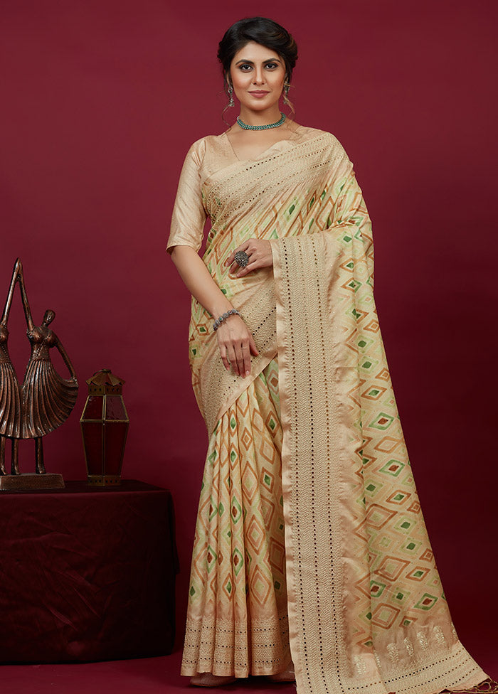 Beige Cotton Saree With Blouse Piece - Indian Silk House Agencies