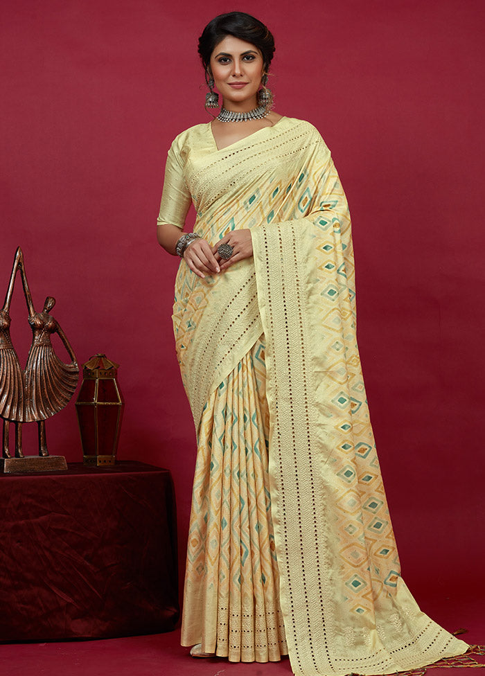 Yellow Cotton Saree With Blouse Piece - Indian Silk House Agencies