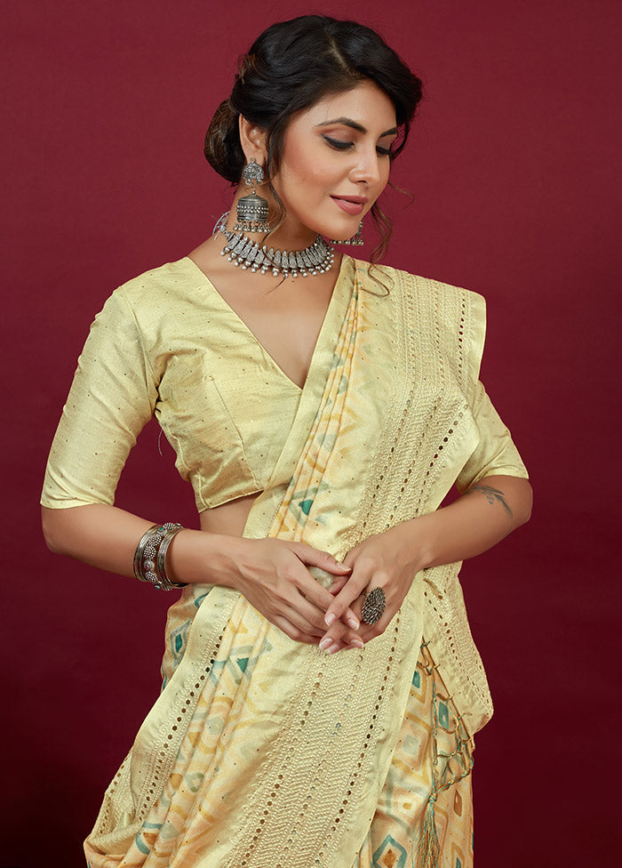 Yellow Cotton Saree With Blouse Piece - Indian Silk House Agencies