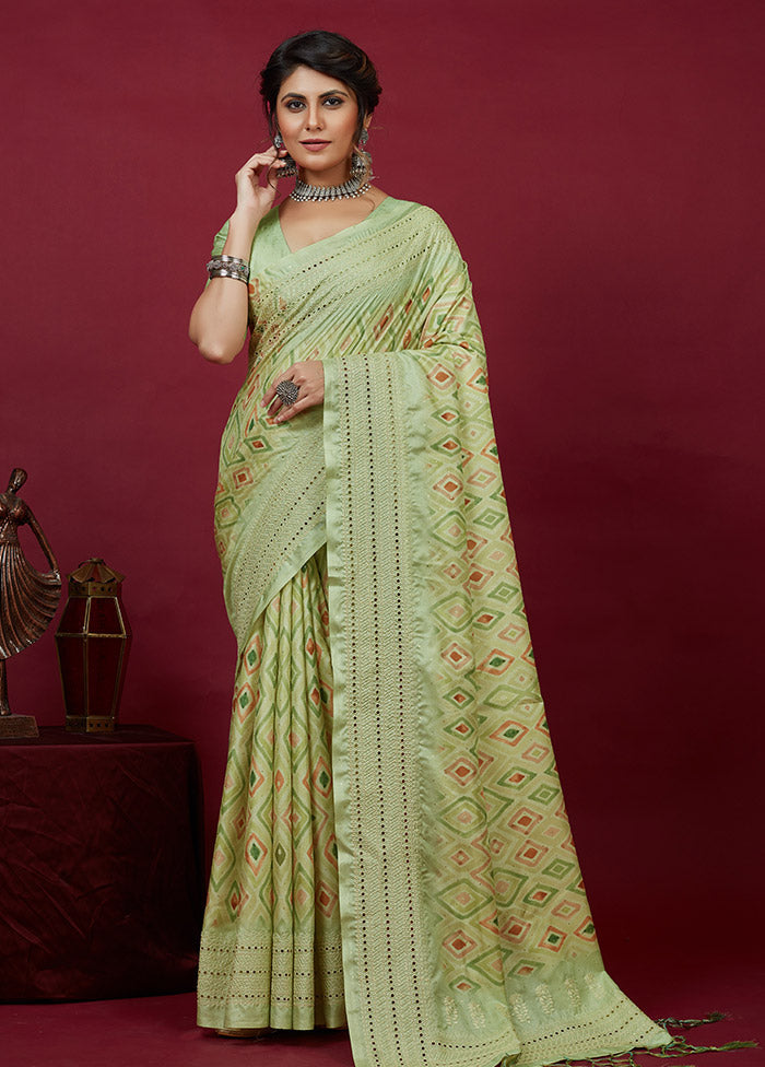 Olive Green Cotton Saree With Blouse Piece - Indian Silk House Agencies