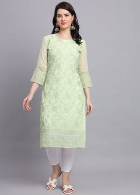 Pista Green Readymade Georgette Kurti - Indian Silk House Agencies