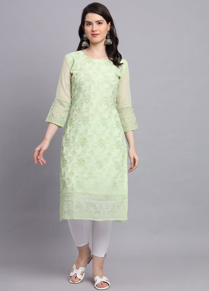 Pista Green Readymade Georgette Kurti - Indian Silk House Agencies