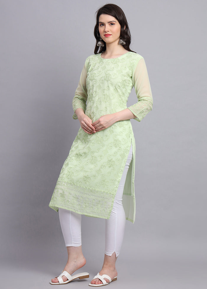 Pista Green Readymade Georgette Kurti