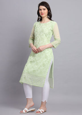 Pista Green Readymade Georgette Kurti